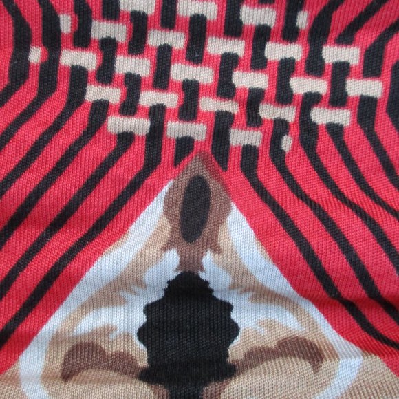 Badgley Mischka Midi Silk Dress Women’s 6 Red/Black Beaded Abstract Print Retro - Picture 7 of 16